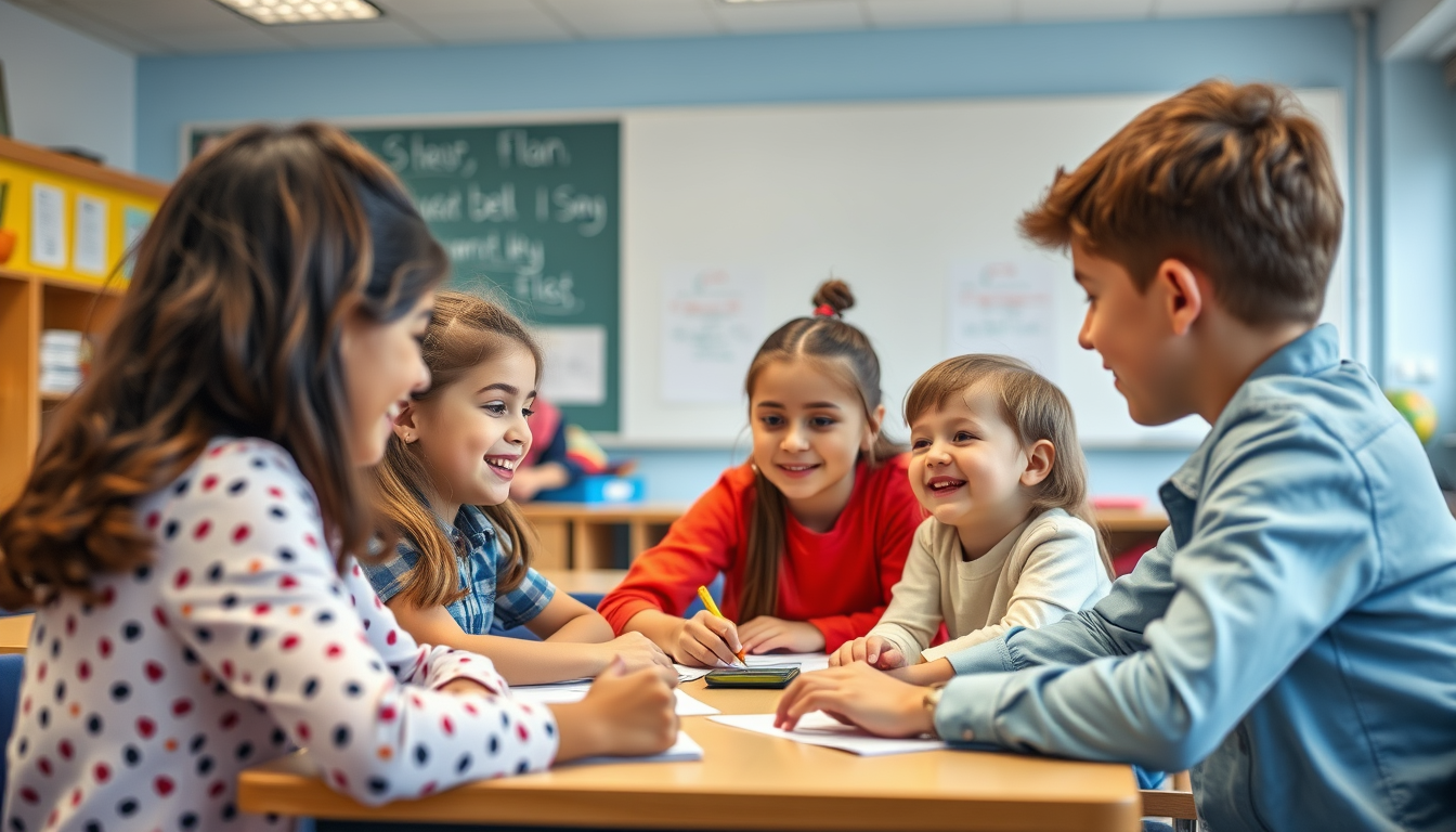 docente ayudando alumnos escuela espana