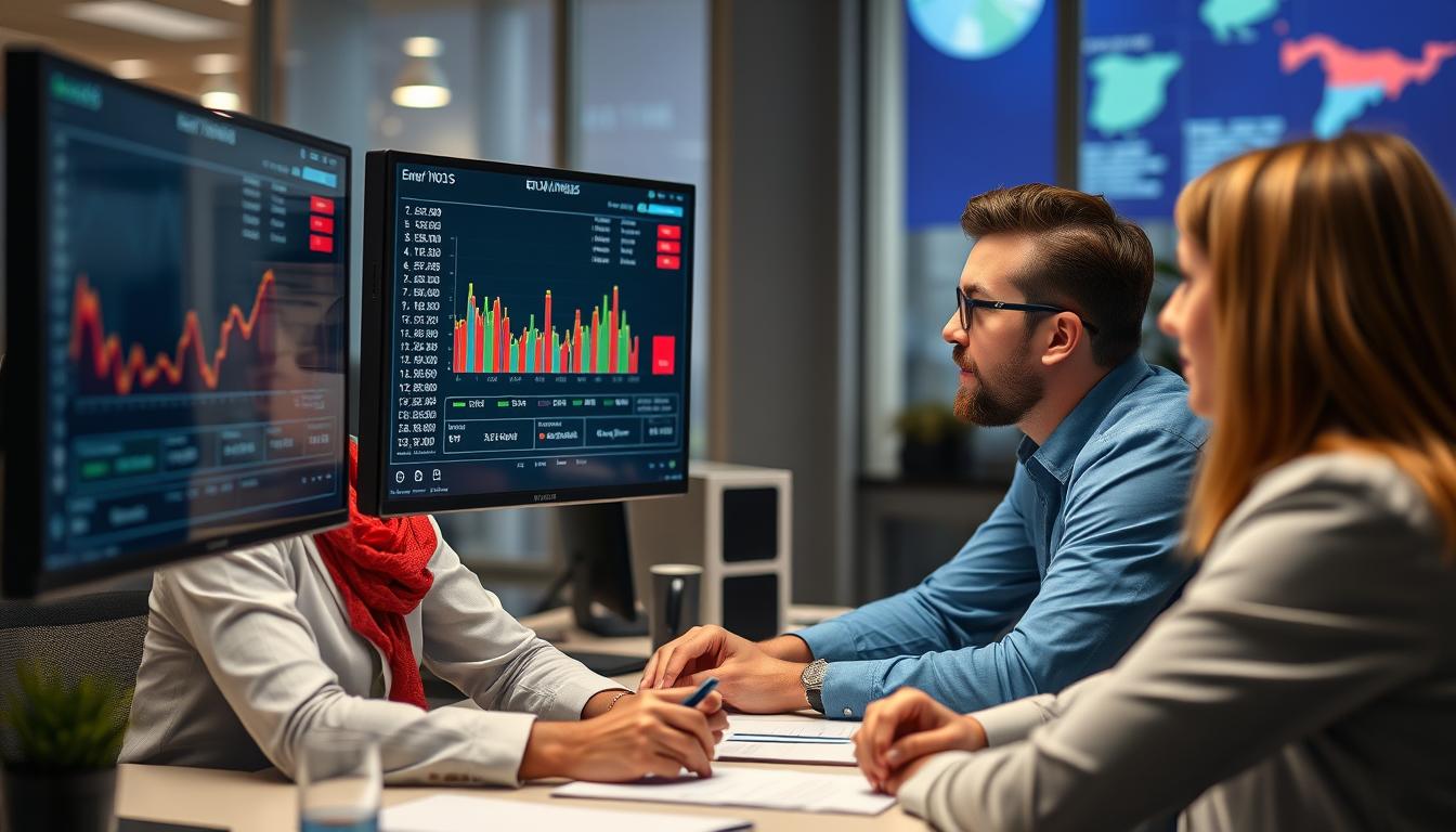 Profesionales revisando estadísticas de empleo en pantallas de ordenador en España