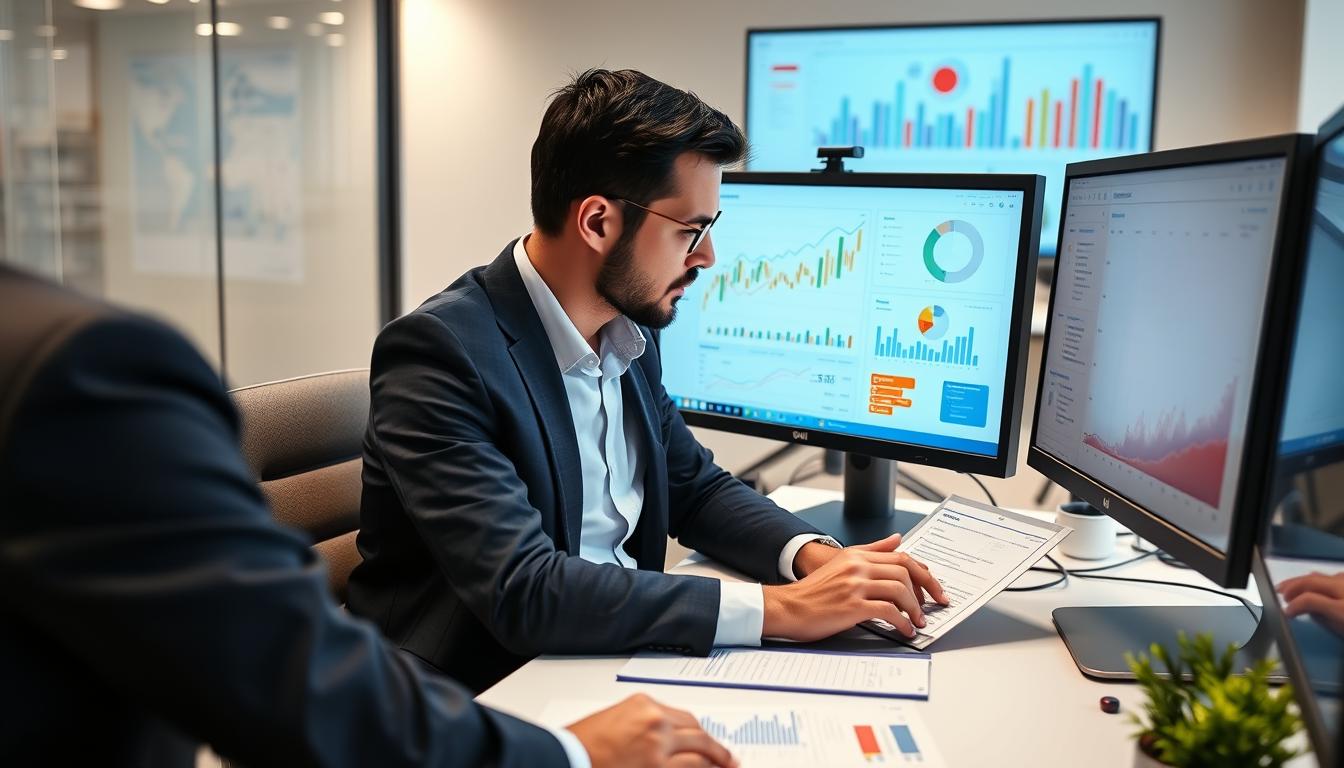 profesionales revisando estadisticas de empleo en pantallas de ordenador en España