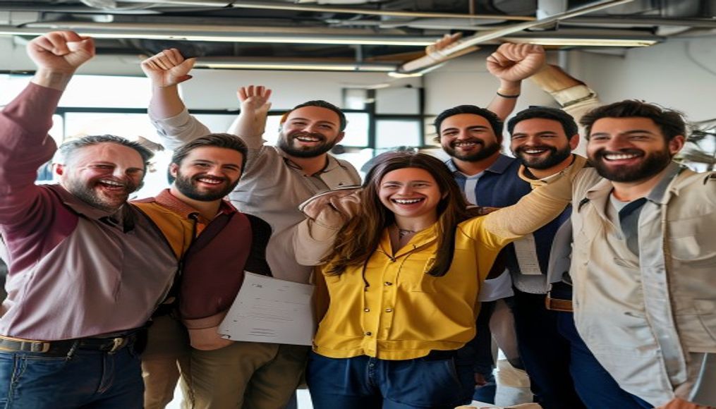 Trabajadores españoles celebrando un nuevo contrato de empleo