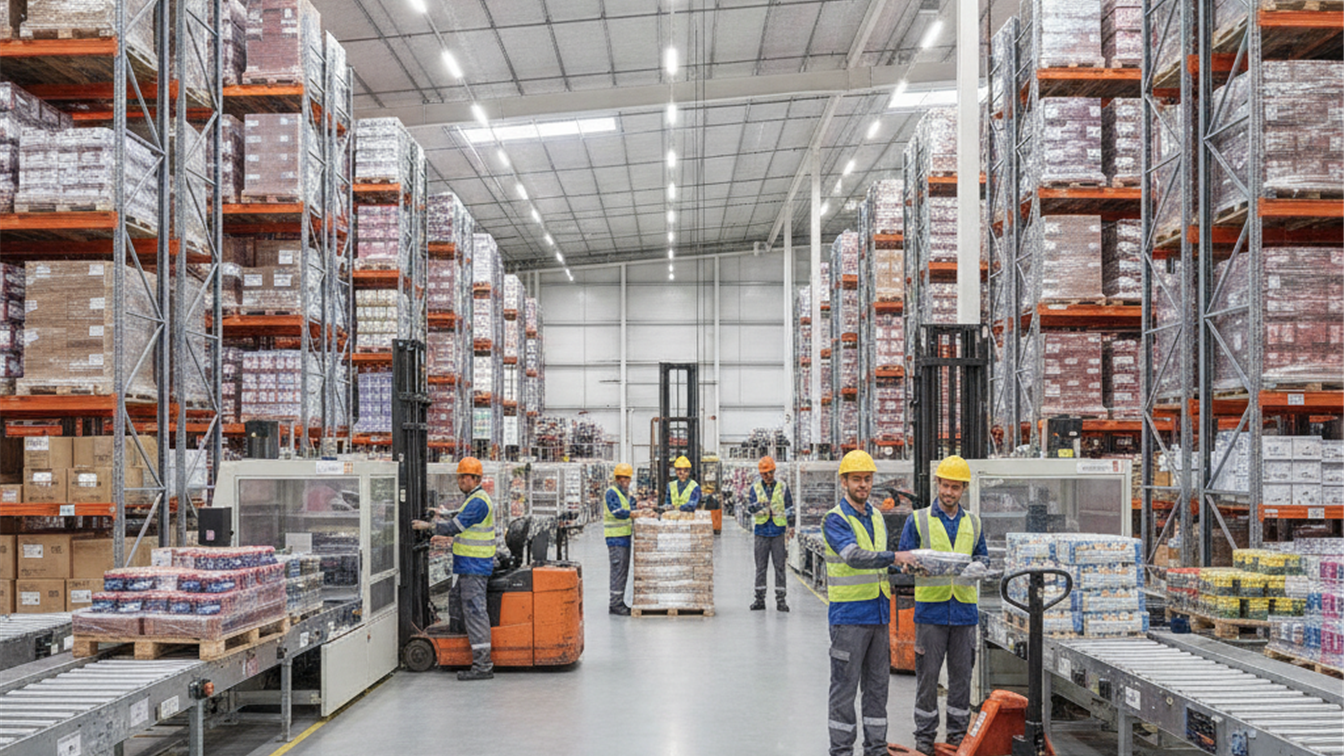 Trabajadores en centro logístico en España