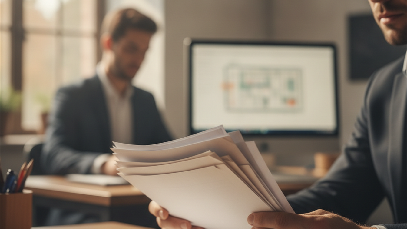 profesional revisando datos de empleo en pantalla de ordenador en oficina