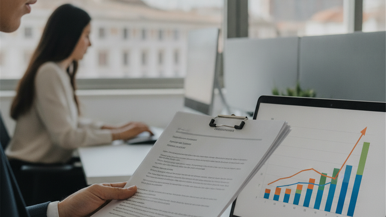 Persona revisando documentos de empleo y prestacion por desempleo con ordenador