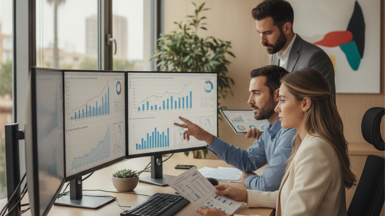 Persona revisando estadisticas de empleo en pantalla de ordenador