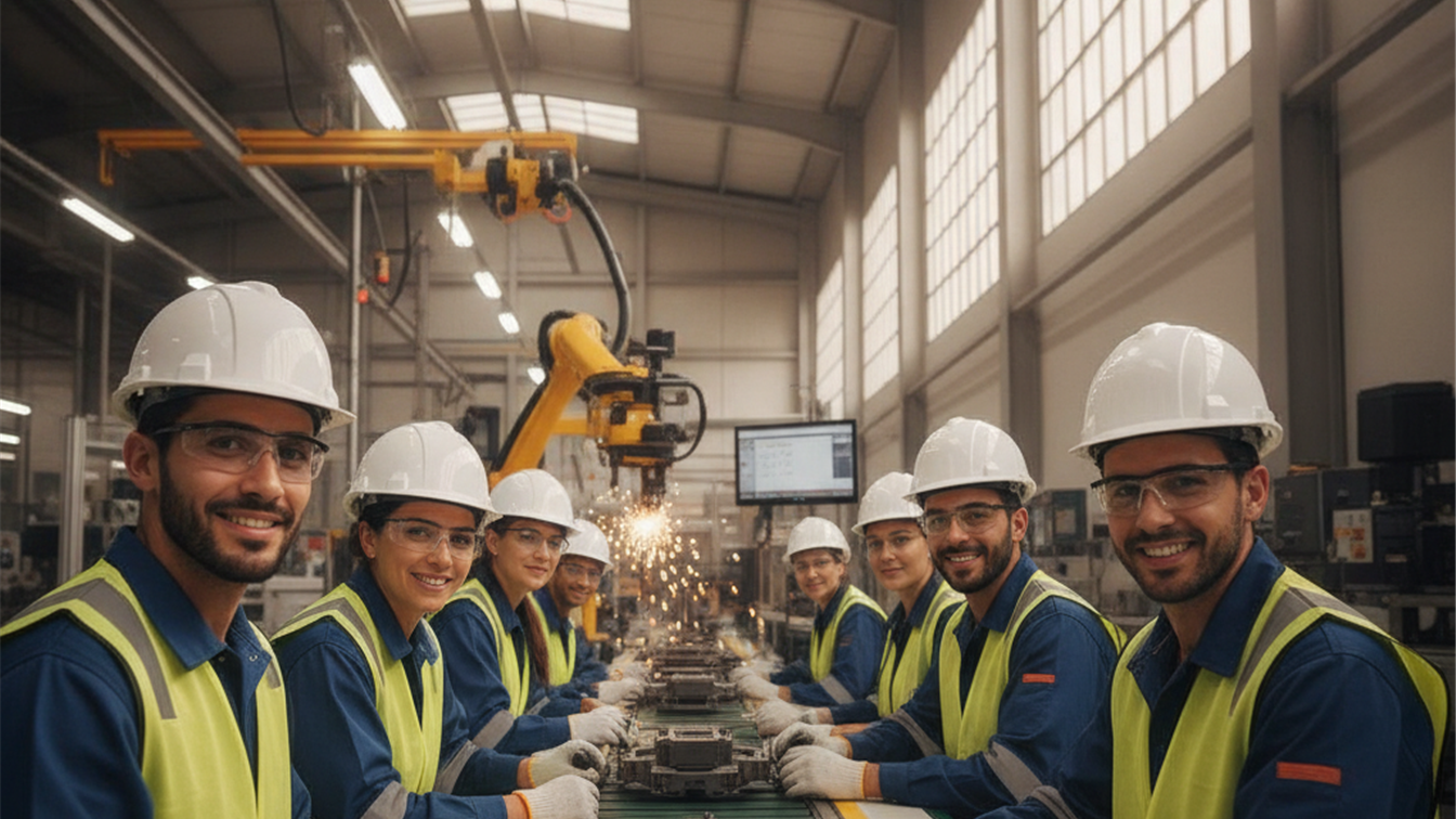 Trabajadores en fábrica española
