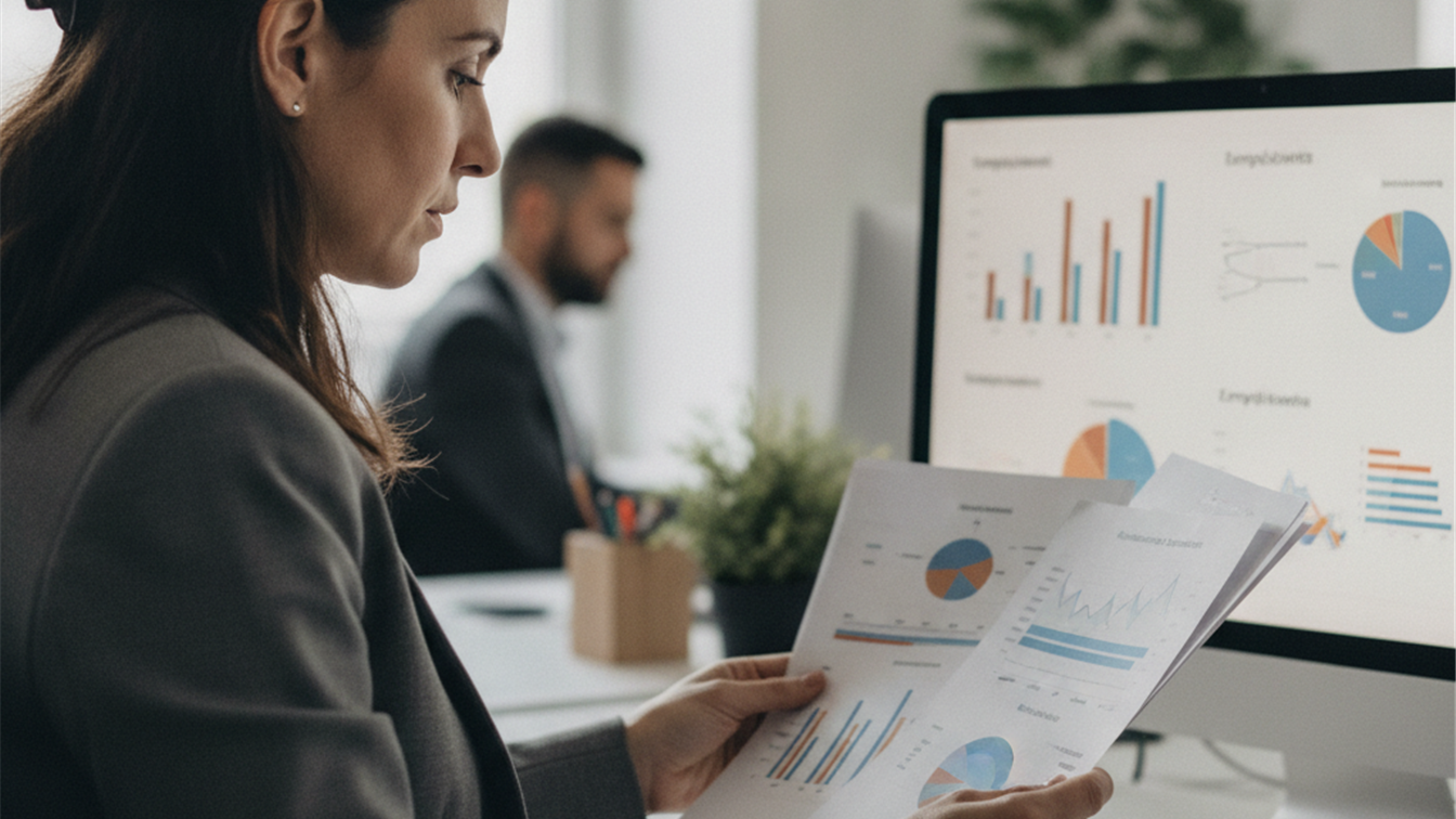 Persona revisando estadisticas de empleo en oficina en España