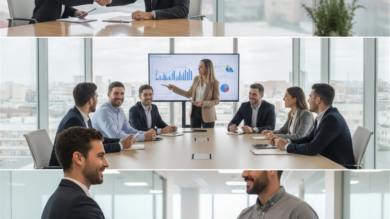 Profesionales en entrevista de trabajo en oficina en España
