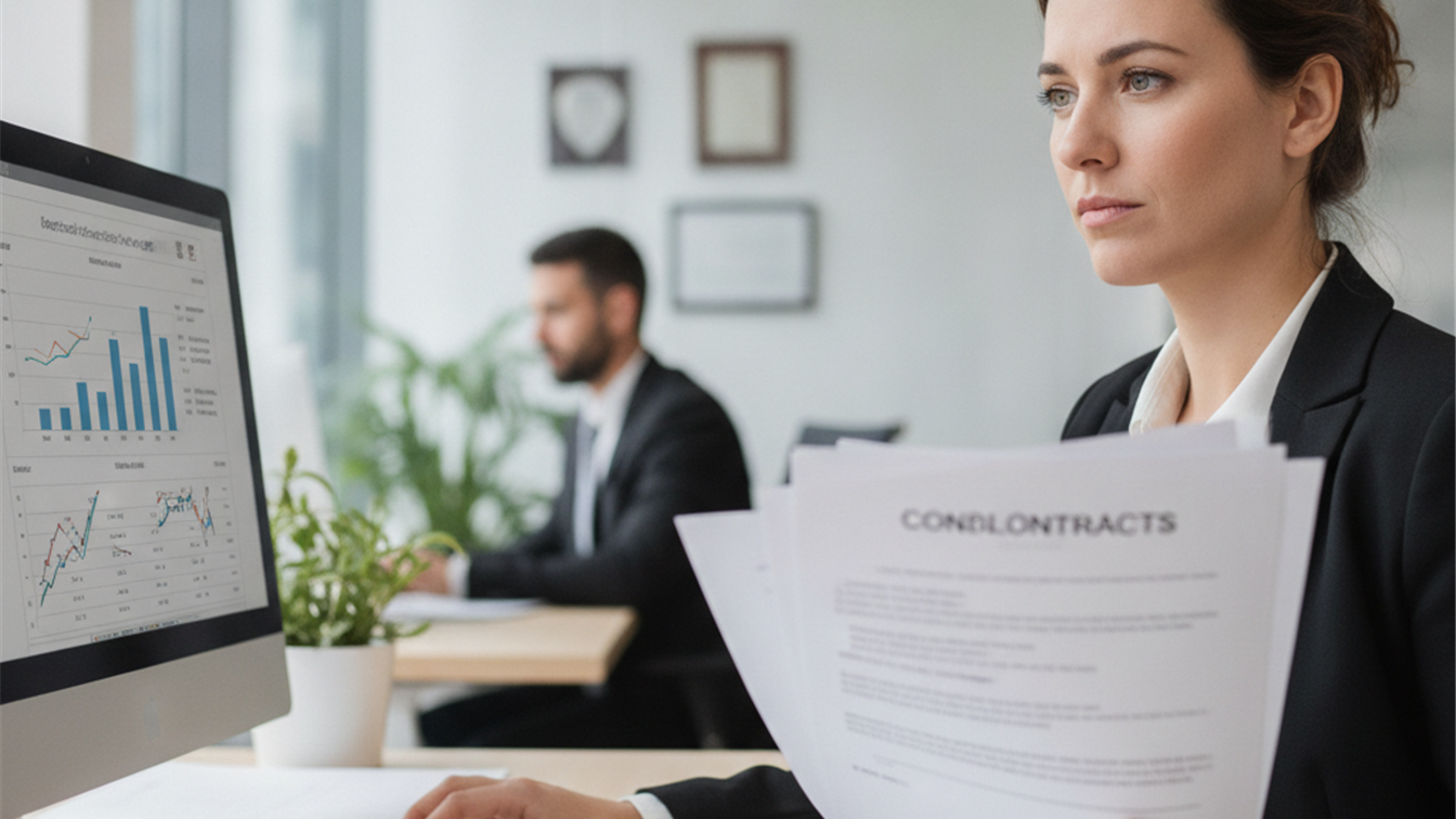 Persona revisando documentos de empleo y estadisticas en pantalla