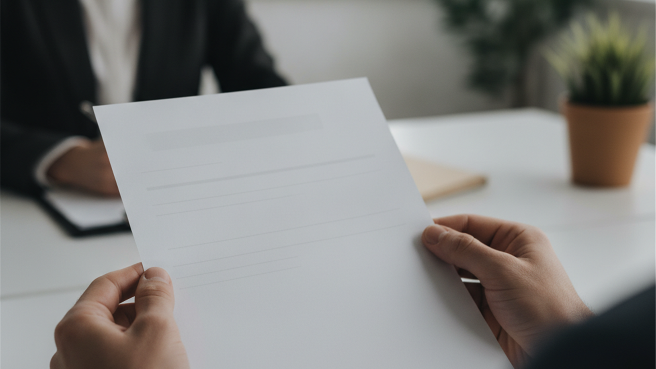 Persona sosteniendo documentos de solicitud de empleo