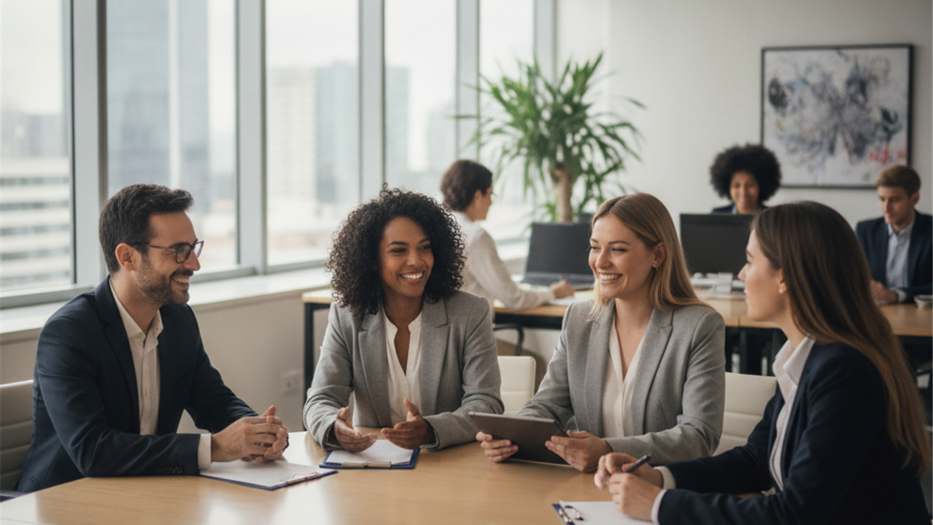 profesionales en entrevista de trabajo en oficina moderna
