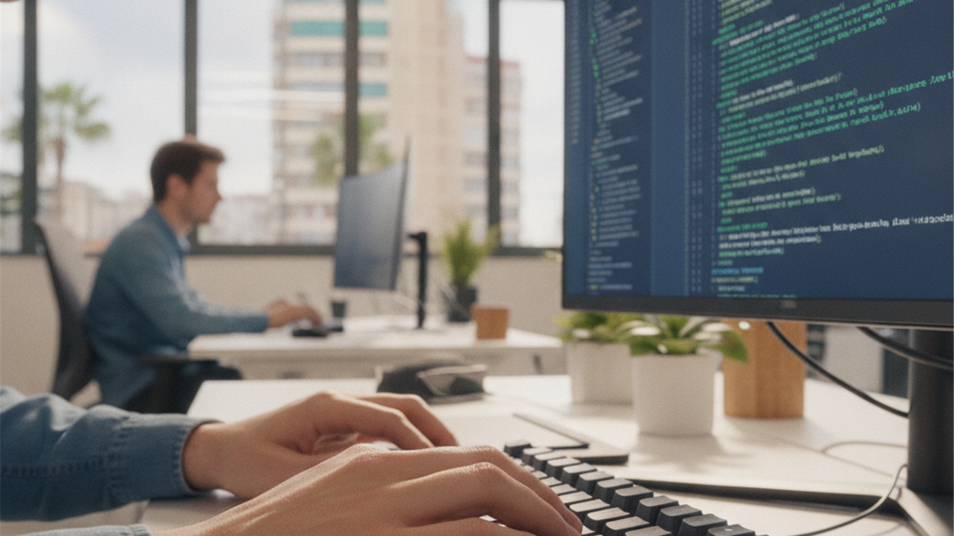 programador escribiendo codigo en teclado mecanico