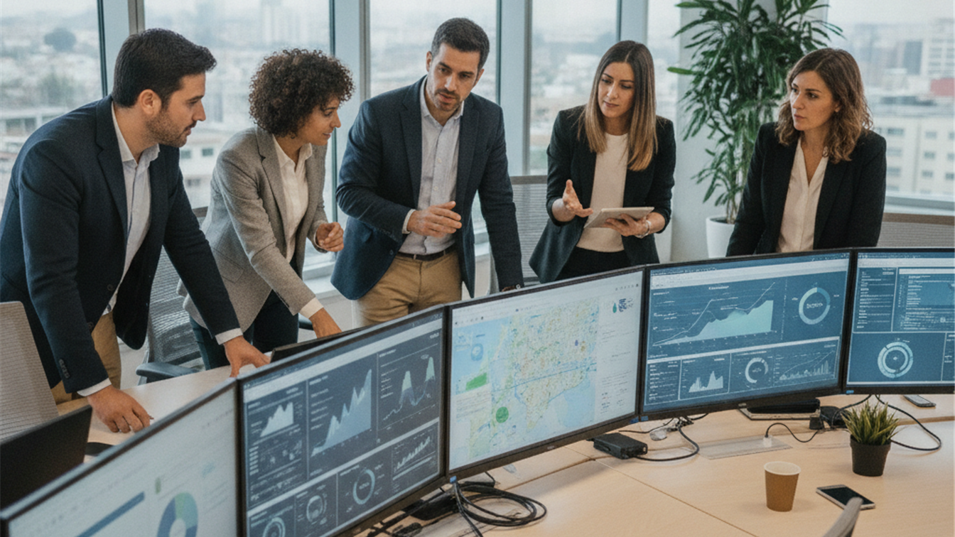 Profesionales analizando datos del mercado laboral español en pantallas de ordenador