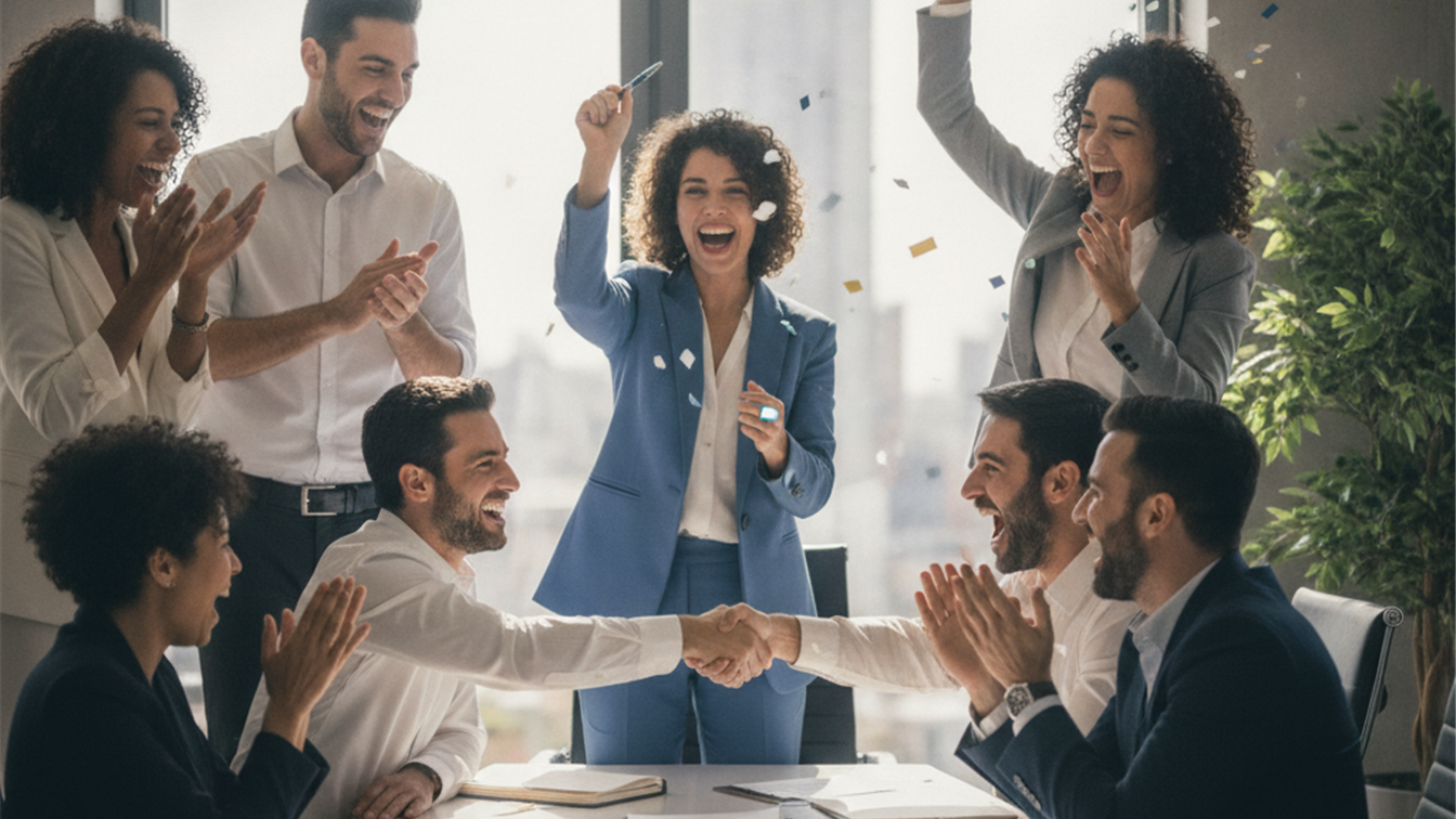 Trabajadores en España celebrando nuevo contrato de empleo