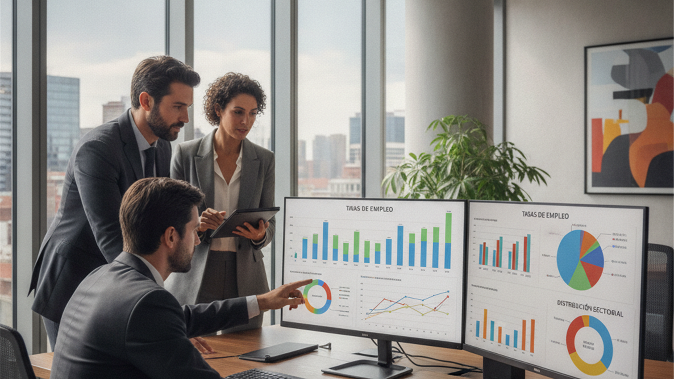Profesionales analizando estadísticas de empleo en España
